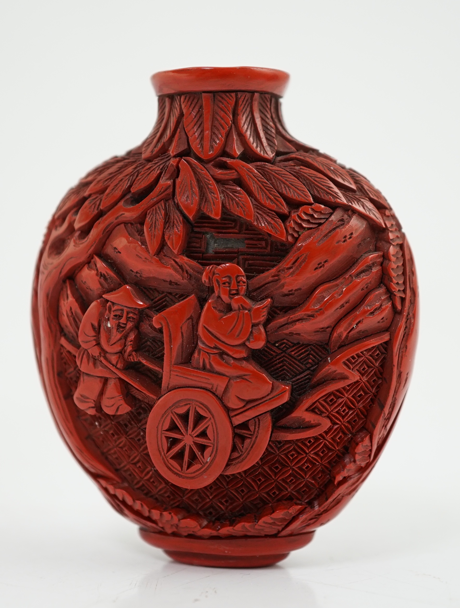 A Chinese cinnabar lacquer snuff bottle, 19th century, minor damage